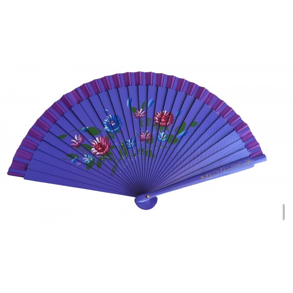 Ξύλινη μεγάλη  βεντάλια μωβ 