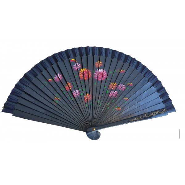 Ξύλινη μεγάλη  βεντάλια μπλε σκούρο χρώμα