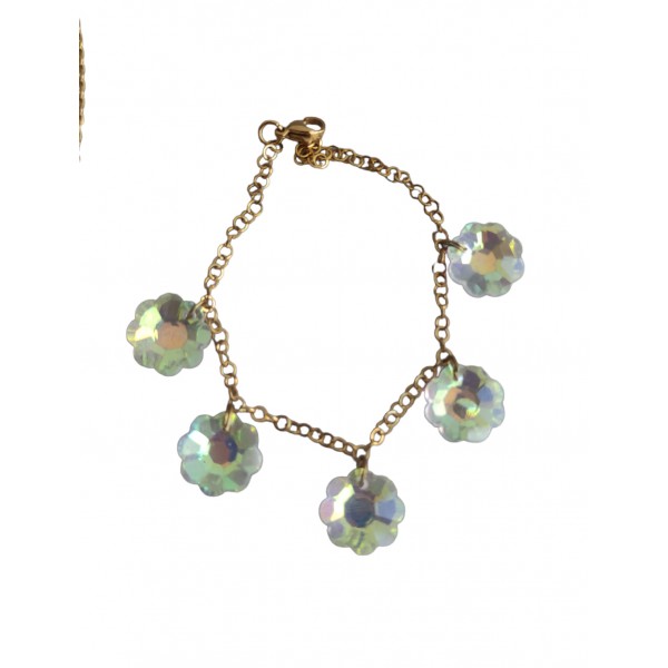 Βραχιόλι με ατσάλινη αλυσίδα και κρυστάλλινο λουλούδι 