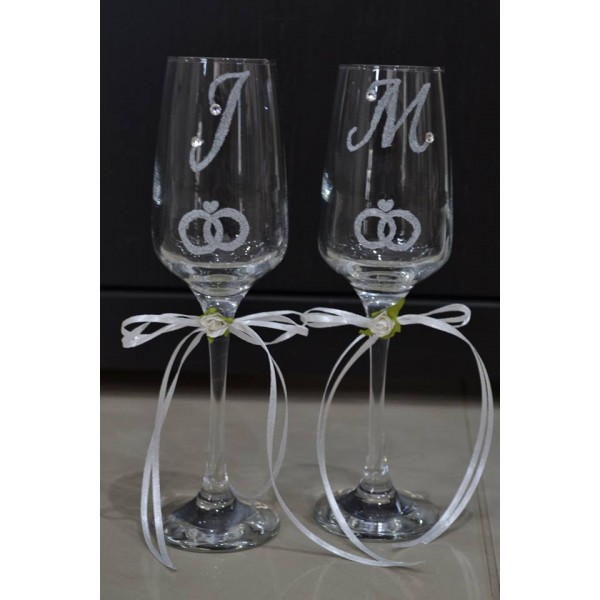 Ποτήρια Σαμπάνιας με μονογράμματα και βέρες