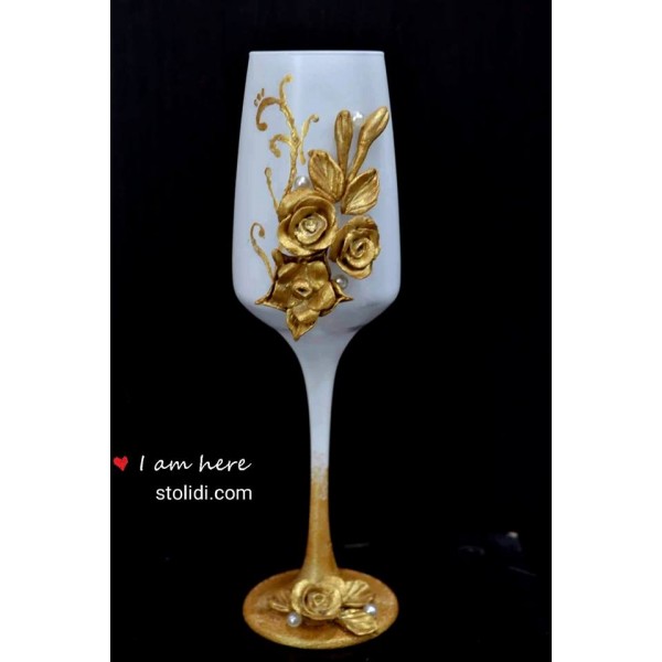 Ποτήρια σαμπάνιας λευκό - χρυσό 
