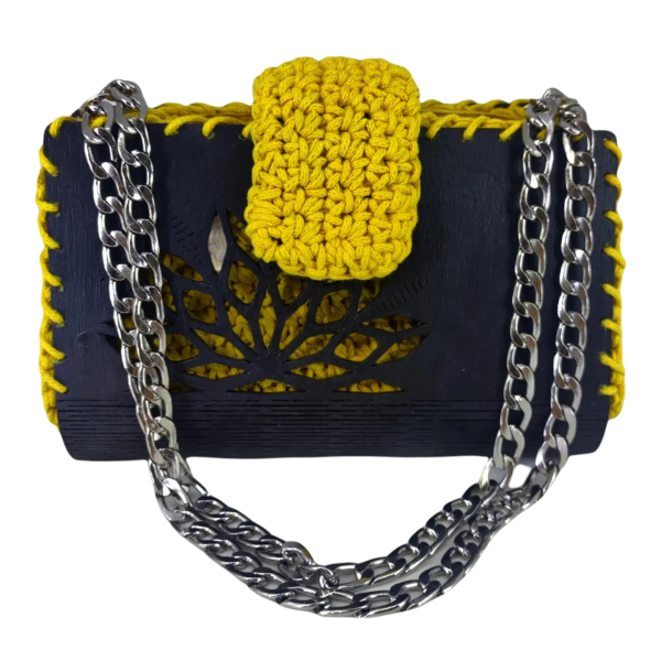 Χειροποίητη τσάντα από ξύλο και νήμα Κίτρινο & Μαυρο 