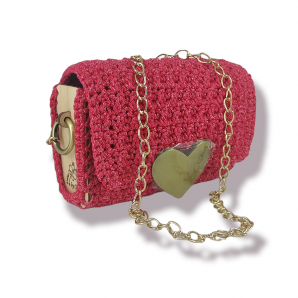 Χειροποίητη τσάντα από ξύλο και νήμα  Κοραλί 