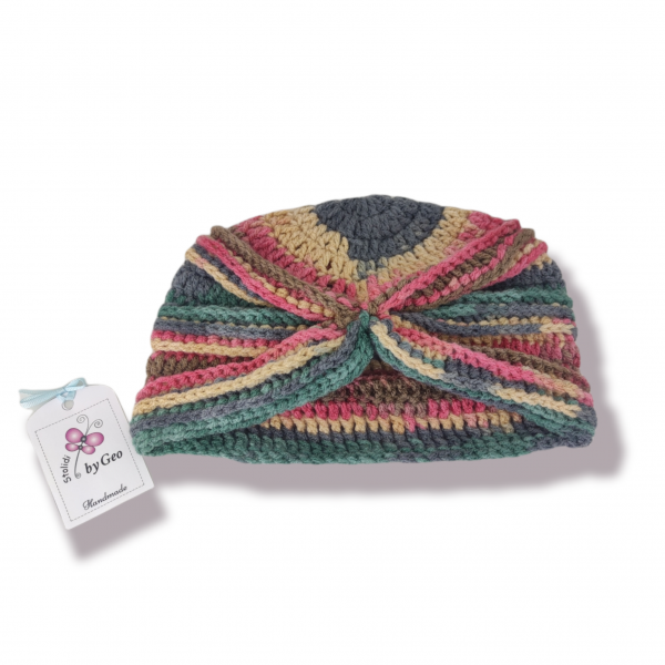 Χειροποίητο πλεκτό τουρμπάνι πολύχρωμο