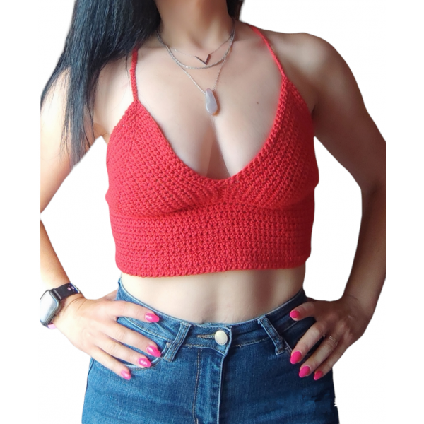 Χειροποίητο crop top σε κόκκινο χρώμα