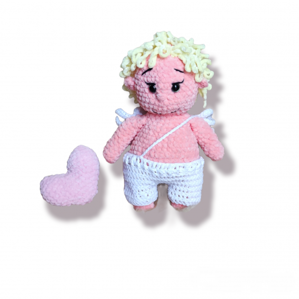 Πλεκτός έρωτας από βελούδινο νήμα 33εκ και καρδιά ροζ