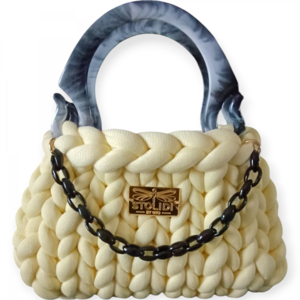 Marshmallow Τσάντα – Κίτρινη με Μαύρα Κοκάλινα χερούλια