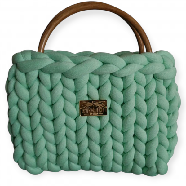 Marshmallow τσάντα φυστικί χρώμα με μπαμπού χερούλι 