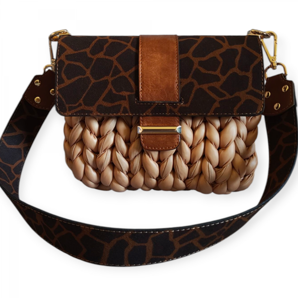 Marshmallow safari chic χειροποίητη τσάντα σε καφέ και camel 