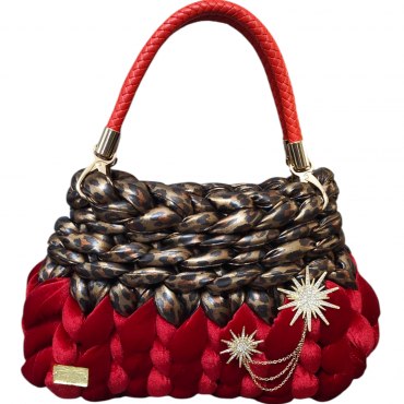 Marshmallow τσαντα απο κοκκινο βελούδο και λεοπαρ δερματίνι