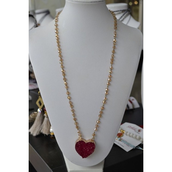 Κολιέ καρδιά ροζ