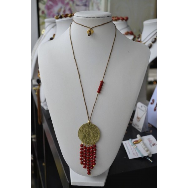 Κολιέ μακρύ με ορείχαλκο και κόκκινα κρύσταλλα