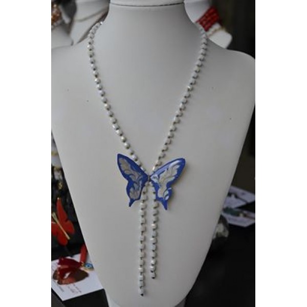 Γραβάτα με πεταλούδα σε άσπρο - μπλε