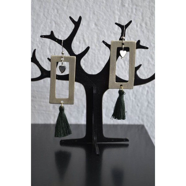 Σκουλαρίκια από αλπακά και πράσινη φούντα